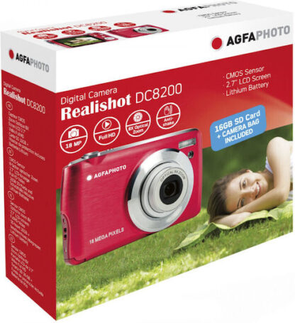 AgfaPhoto Realishot DC8200 Compact Φωτογραφική Μηχανή 18MP Οπτικού Ζουμ 8x με Οθόνη 2.7" και Ανάλυση Video Full HD (1080p) Κόκκινη