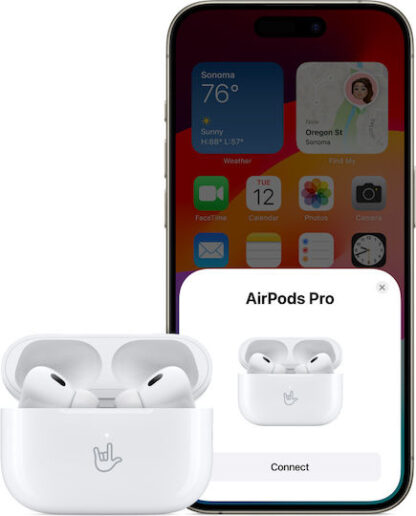 Apple AirPods Pro (2nd generation) with MagSafe Charging Case (USB‑C) In-ear Bluetooth Handsfree Ακουστικά με Αντοχή στον Ιδρώτα και Θήκη Φόρτισης Λευκά