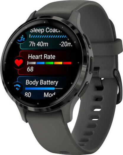 Garmin Venu 3S Stainless Steel 41mm Αδιάβροχο Smartwatch με Παλμογράφο (Slate Stainless Steel Bezel with Pebble Gray Case and Silicone Band)