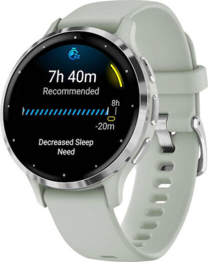 Garmin Venu 3S Stainless Steel 41mm Αδιάβροχο Smartwatch με Παλμογράφο (Silver Stainless Steel Bezel with Sage Gray Case and Silicone Band)