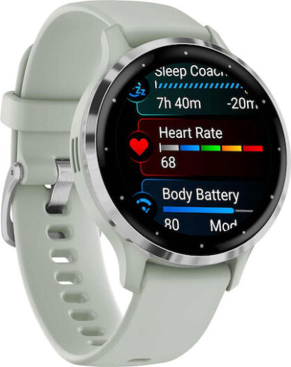 Garmin Venu 3S Stainless Steel 41mm Αδιάβροχο Smartwatch με Παλμογράφο (Silver Stainless Steel Bezel with Sage Gray Case and Silicone Band)