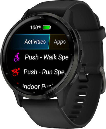 Garmin Venu 3 Stainless Steel 45mm Αδιάβροχο Smartwatch με Παλμογράφο (Slate Bezel With Black Silicone Band)