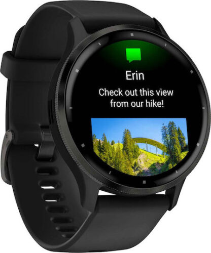 Garmin Venu 3 Stainless Steel 45mm Αδιάβροχο Smartwatch με Παλμογράφο (Slate Bezel With Black Silicone Band)