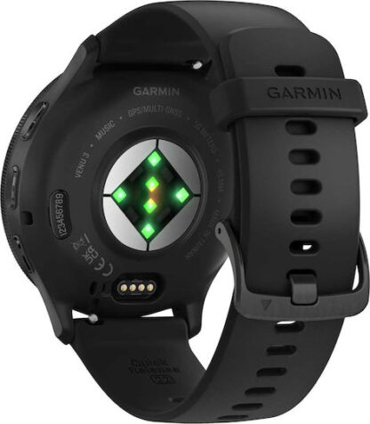 Garmin Venu 3 Stainless Steel 45mm Αδιάβροχο Smartwatch με Παλμογράφο (Slate Bezel With Black Silicone Band)