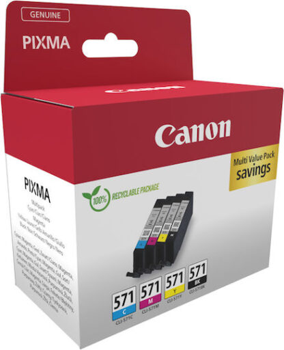 Canon CLI-571 Γνήσιο Πακέτο 4 Μελανιών Εκτυπωτή InkJet Κίτρινο / Κυανό / Ματζέντα / Μαύρο (0386C008)