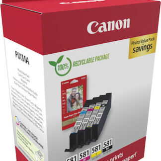Canon CLI-571 Γνήσιο Πακέτο 4 Μελανιών Εκτυπωτή InkJet Κίτρινο / Κυανό / Ματζέντα / Μαύρο (0386C008)