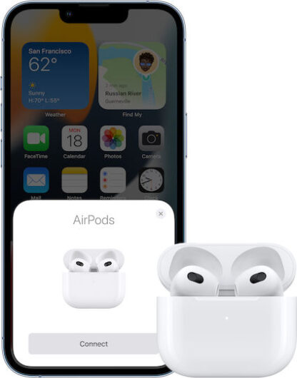 Apple AirPods (3rd generation) with Lightning Charging Case Earbud Bluetooth Handsfree Ακουστικά με Αντοχή στον Ιδρώτα και Θήκη Φόρτισης Λευκά