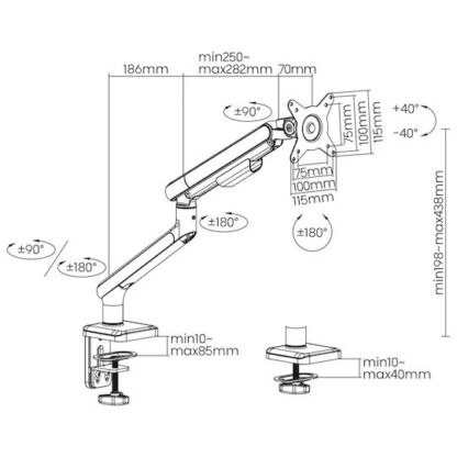 Ergo Office ER-751 Monitor Desk Mount Gas Spring 9kg Adjustable VESA 75x75 100x100 17  - 32  White Silver Clamp Mount Single Arm LED LCD QLED OLED