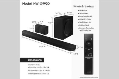 Samsung Soundbar 41W 11.1.4 Bluetooth, HDMI και Wi-Fi με Ασύρματο Subwoofer και Τηλεχειριστήριο Μαύρο HW-Q990D/EN