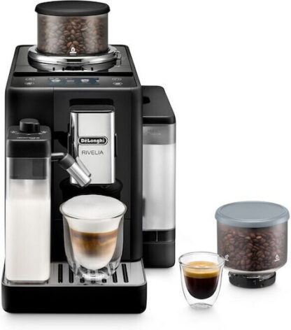 De'Longhi Rivelia Αυτόματη Μηχανή Espresso 1450W Πίεσης 19bar για Cappuccino με Μύλο Άλεσης Onyx Black