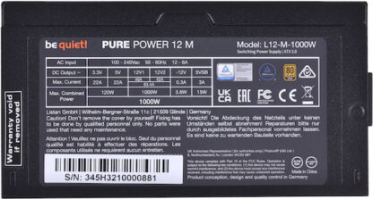Be Quiet Pure Power 12 M 1000W Μαύρο Τροφοδοτικό Υπολογιστή Full Modular 80 Plus Gold