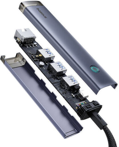 Baseus UltraJoy 4in1 USB 3.0 Hub 4 Θυρών με σύνδεση USB-A / USB-C / Ethernet Γκρι Κωδικός: B0005280B811-14