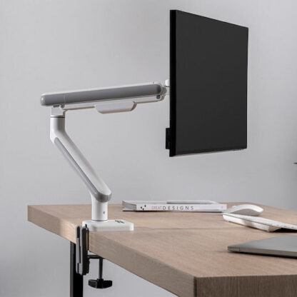 Ergo Office ER-751 Monitor Desk Mount Gas Spring 9kg Adjustable VESA 75x75 100x100 17  - 32  White Silver Clamp Mount Single Arm LED LCD QLED OLED