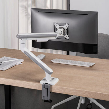 Ergo Office ER-751 Monitor Desk Mount Gas Spring 9kg Adjustable VESA 75x75 100x100 17  - 32  White Silver Clamp Mount Single Arm LED LCD QLED OLED