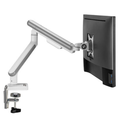 Ergo Office ER-751 Monitor Desk Mount Gas Spring 9kg Adjustable VESA 75x75 100x100 17  - 32  White Silver Clamp Mount Single Arm LED LCD QLED OLED