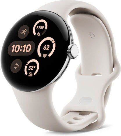 Google Pixel Watch 3 Aluminium 45mm Αδιάβροχο με Παλμογράφο (Polished Silver Aluminum case / Porcelain Active Band)