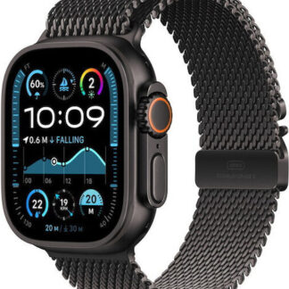 Apple Watch Ultra 2 2024 Titanium 49mm Αδιάβροχο με eSIM και Παλμογράφο (Black με Black Titanium Milanese Loop - Medium)