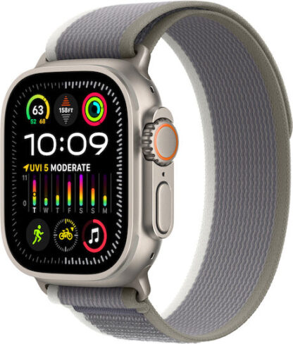 Apple Watch Ultra 2 Titanium 49mm Αδιάβροχο με eSIM και Παλμογράφο (Green/Grey Trail Loop M/L)