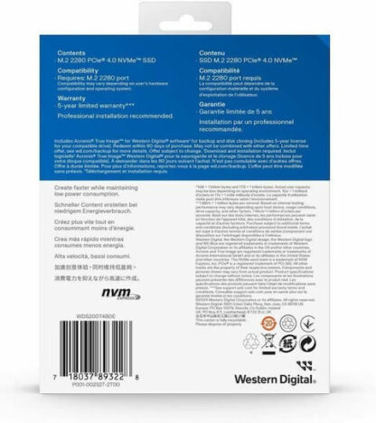 Western Digital SN5000 SSD 2TB M.2 NVMe PCI Express 4.0 Κωδικός: WDS200T4B0E