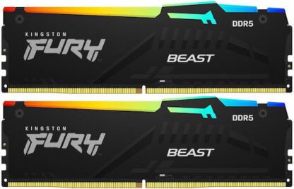 Kingston Fury Beast RGB 32GB DDR5 RAM με 2 Modules (2x16GB) και Ταχύτητα 6000 για Desktop Κωδικός: KF560C30BBAK2-32