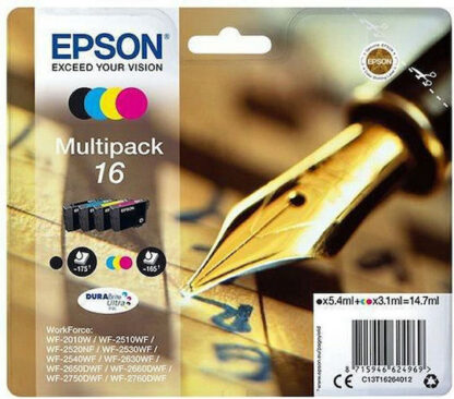 Epson 16 Γνήσιο Πακέτο 4 Μελανιών Εκτυπωτή InkJet Κίτρινο / Κυανό / Ματζέντα / Μαύρο (C13T16264010 C13T16264012)
