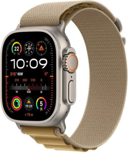 Apple Watch Ultra 2 2024 Titanium 49mm Αδιάβροχο με eSIM και Παλμογράφο (Natural με Tan Alpine Loop - Large)
