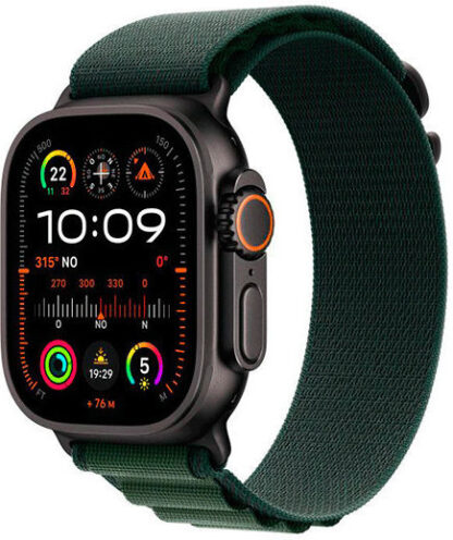 Apple Watch Ultra 2 2024 Titanium 49mm Αδιάβροχο με eSIM και Παλμογράφο (Black με Dark Green Alpine Loop - Medium)