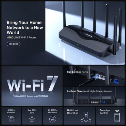 Mercusys MR47BE Ασύρματο Router Wi‑Fi 7 με 4 Θύρες Ethernet