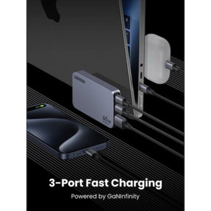 Ugreen Φορτιστής Χωρίς Καλώδιο GaN με Θύρα USB-A και 2 Θύρες USB-C 65W Γκρι (Nexode Pro)