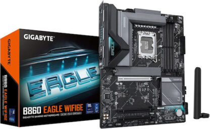 GIGABYTE B860 EAGLE WIFI6E Motherboard - Intel Core Ultra Series CPUs  12+1+2+1 Phases VRM  up to 9066MHz DDR5  1xPCIe 5.0 + 2xPCIe 4.0 M.2  2.5GbE LAN  WIFI 6E  USB 3.2 Gen 2x2