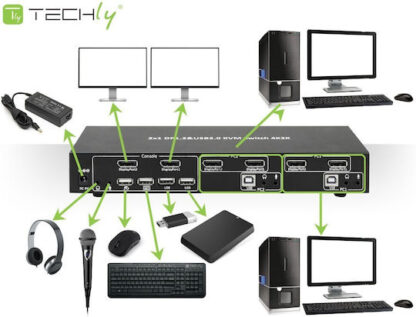 Techly IDATA DP-KVM2 KVM switch Black