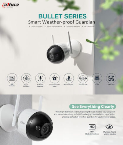 Dahua DH-F4C-PV IP Κάμερα Παρακολούθησης Wi-Fi Full HD+ 4MP Αδιάβροχη με Αμφίδρομη Επικοινωνία και Φακό 2.8mm