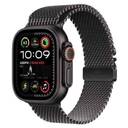 Apple Watch Ultra 2 2024 Titanium 49mm Αδιάβροχο με eSIM και Παλμογράφο (Black με Black Titanium Milanese Loop - Large)