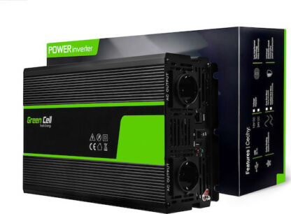 Green Cell Inverter Αυτοκινήτου Καθαρού Ημιτόνου 1500W για Μετατροπή 24V DC σε 230V AC με 1xUSB