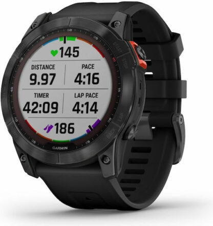 Garmin Fenix 7X Solar Stainless Steel 51mm Αδιάβροχο Smartwatch με Παλμογράφο (Slate Grey with Black Band)