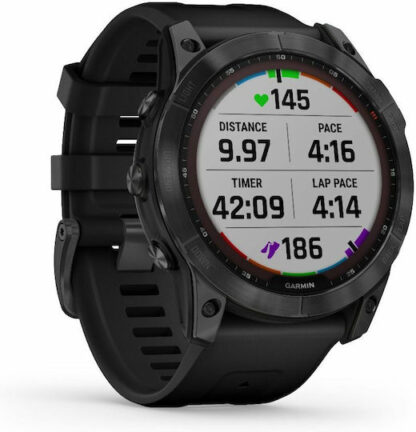 Garmin Fenix 7X Solar Stainless Steel 51mm Αδιάβροχο Smartwatch με Παλμογράφο (Slate Grey with Black Band)