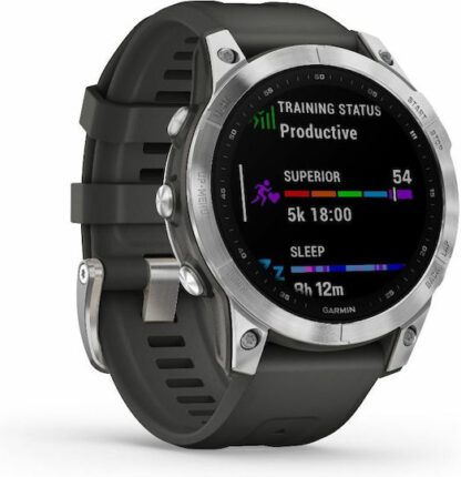 Garmin Fenix 7 Stainless Steel 47mm Αδιάβροχο Smartwatch με Παλμογράφο (Silver with Graphite Band)
