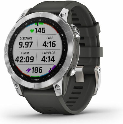 Garmin Fenix 7 Stainless Steel 47mm Αδιάβροχο Smartwatch με Παλμογράφο (Silver with Graphite Band)