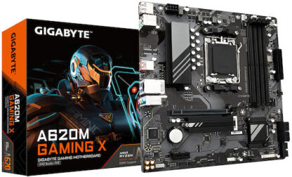 GIGABYTE A620M GAMING X Motherboard - Supports AMD Ryzen 8000 CPUs  8+2+1 Phases Digital VRM  up to 8000MHz DDR5 (OC)  1xPCIe 4.0 M.2  GbE LAN  USB 3.2 Gen 2