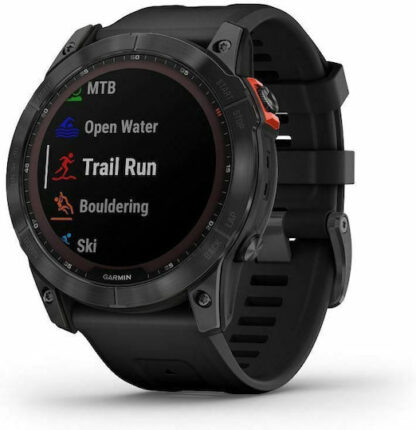 Garmin Fenix 7X Solar Stainless Steel 51mm Αδιάβροχο Smartwatch με Παλμογράφο (Slate Grey with Black Band)