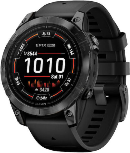 Garmin epix Pro (Gen 2) Standard Edition Stainless Steel 47mm Αδιάβροχο Smartwatch με Παλμογράφο (Slate Grey with Black Band)