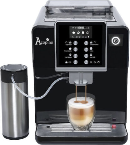 Acopino Clivia One Touch Αυτόματη Μηχανή Espresso 1700W Πίεσης 15bar για Cappuccino με Μύλο Άλεσης Μαύρη