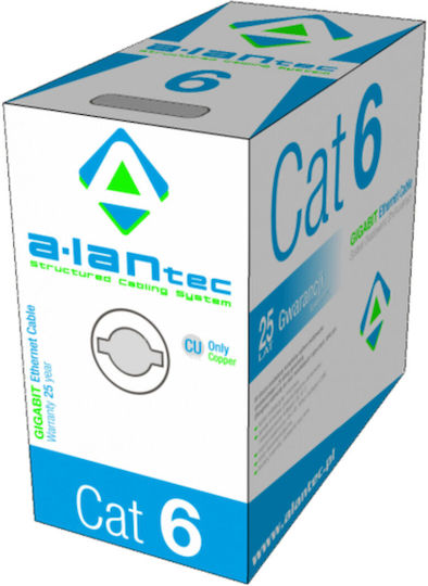 A-LAN U/UTP Cat.6 Καλώδιο Δικτύου Ethernet χωρίς ακροδέκτες 305m Γκρι Κωδικός: KIU6LSOH305