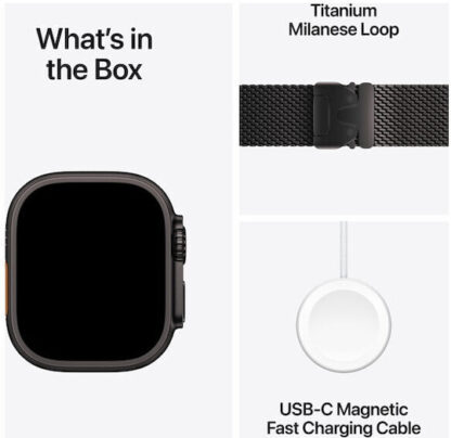 Apple Watch Ultra 2 2024 Titanium 49mm Αδιάβροχο με eSIM και Παλμογράφο (Black με Black Titanium Milanese Loop - Large)