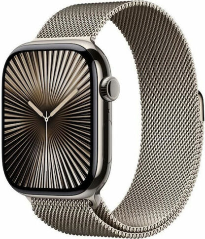 Apple Watch Series 10 Cellular Titanium 46mm Αδιάβροχο με eSIM και Παλμογράφο (Natural Titanum with Milanese Loop Natural (M/L)) - Προπαραγγελία
