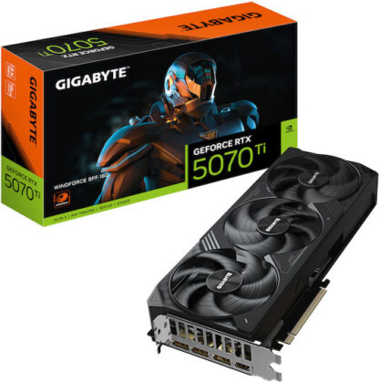 GIGABYTE GeForce RTX 5070 Ti WINDFORCE 16G Graphics Card - 16GB GDDR7  256bit  PCI-E 5.0  2497 MHz Core Clock  3 x DP 2.1a  1 x HDMI 2.1b  NVIDIA DLSS 4  GV-N507TWF3-16GD