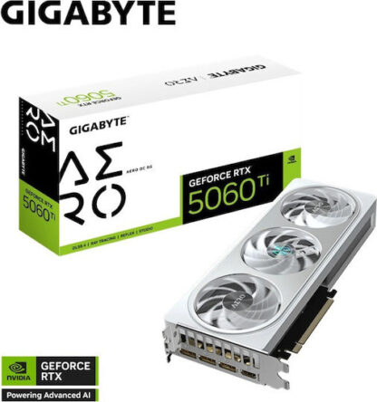 GIGABYTE GeForce RTX 5060 Ti AERO OC 8G Graphics Card - 8GB GDDR7  128bit  PCI-E 5.0  2647MHz Core Clock  3 x DisplayPort  1 x HDMI  GV-N506TAERO OC-8GD