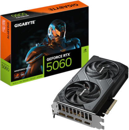 GIGABYTE GeForce RTX 5060 WINDFORCE OC 8G Graphics Card - 8GB GDDR7  128bit  PCI-E 5.0  2512 MHz Core Clock  3 x DisplayPort  1 x HDMI  GV-N5060WF2OC-8GD