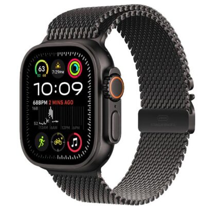Apple Watch Ultra 2 2024 Titanium 49mm Αδιάβροχο με eSIM και Παλμογράφο (Black με Black Titanium Milanese Loop - Medium)