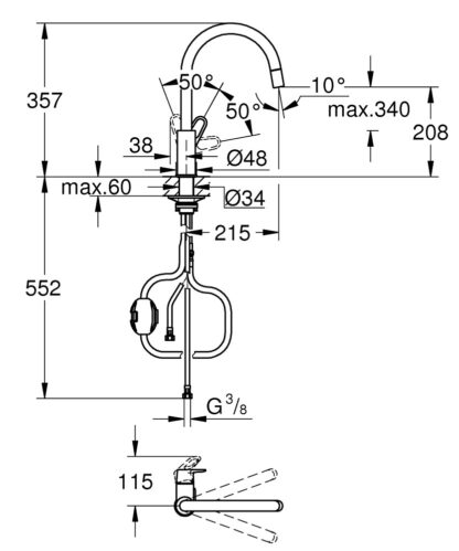 GROHE BauFlow single lever kitchen sink mixer Chomowany